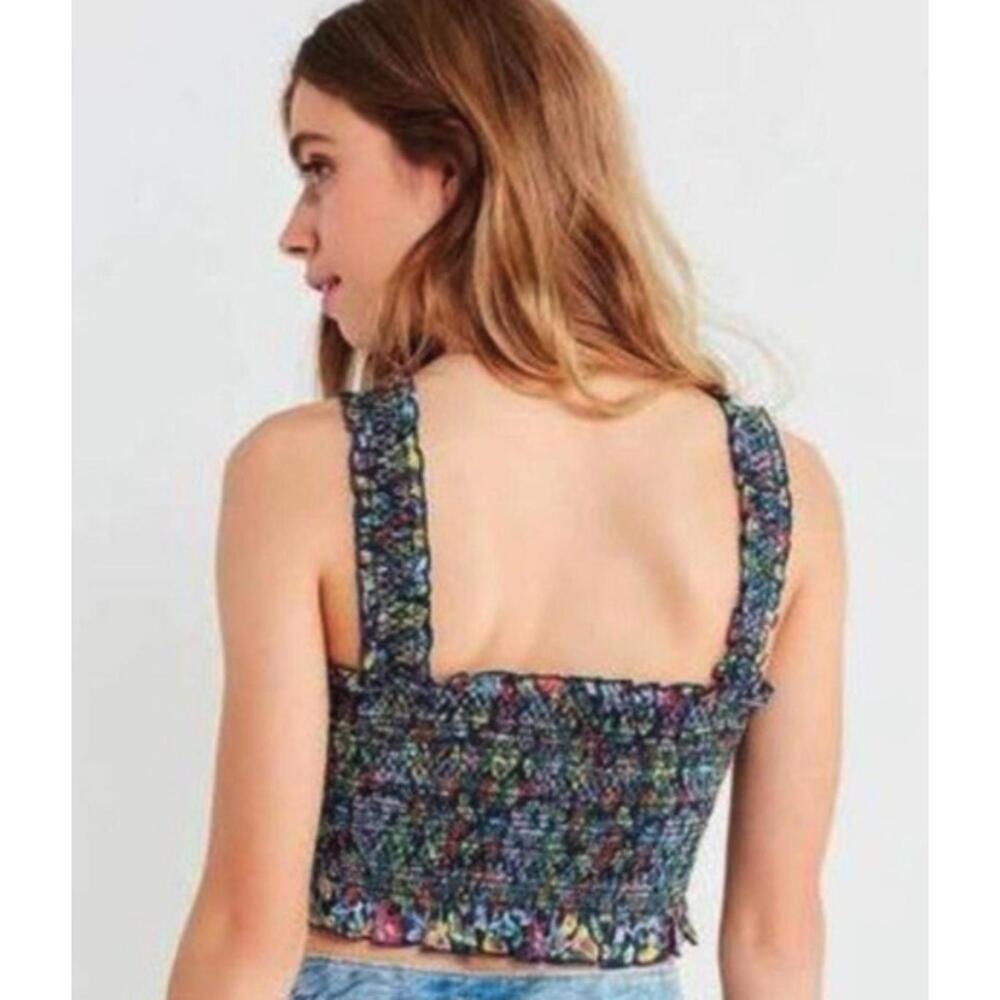 Out From Under Blue Patterned Cropped Smocked Layering Top - Size - Large